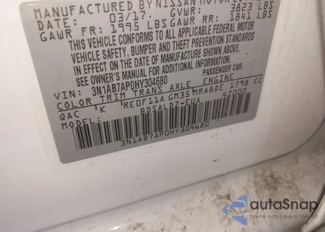 2017 Nissan Sentra Sv from USA, damaged, VIN 3N1AB7AP0HY304680